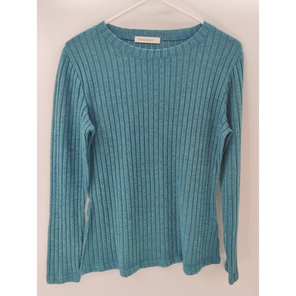 Fantaslook Teal Ribbed Knit‎ Long Sleeve Crew Neck Sweater Size S